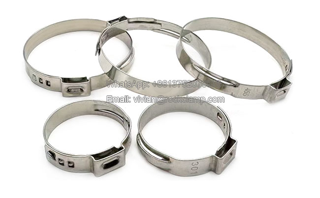 Stainless steel single ear stepless hose clamp
